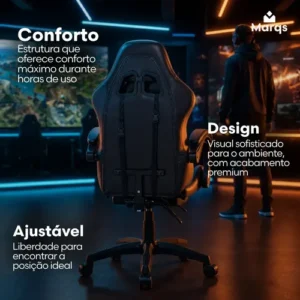 Cadeira De Escritorio Gamer Ergonômica Dunamis Preta Marqs Home Reclinável 180kg Resistente Giratória Confortavel Computador - Imagem 4
