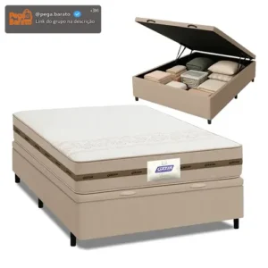 Cama Box Baú Casal Colchão Gazin Molas Flora Bege 138x188x63cm - Imagem 1