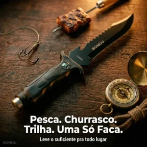 Faca Tática Pescador Lâmina Afiada Aço Inox Corta Limpa Peixe Churrasco Com Bainha + Quebra Vidro - Bondu - Imagem 6