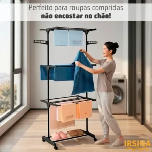 Varal Dobrável De Chão 3 Andares De Roupas Grande Com Rodinha Aba Lateral Retrátil Para Cabide Irsina - Imagem 11