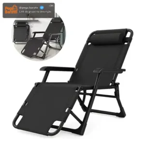 Cadeira Espreguiçadeira Reclinável Piscina Dobrável Preto Revomax - Imagem 1