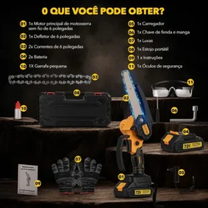 Motosserra Eletrica Portatil 6 Polegadas, 2 Baterias, 600W 3000rpm Potente Mini Moto Serra Profissional com Maleta - STARMEGA - Imagem 7
