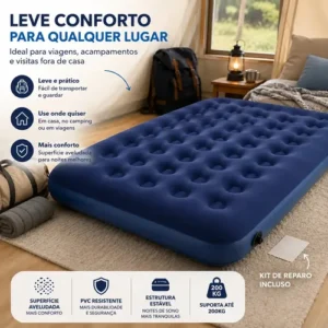 Colchão Inflável Casal Omega Azul 191x137x22cm Kit Reparo - Imagem 8