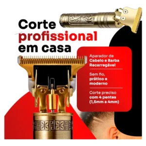 Maquina Maquininha De Barbear Cortar Cabelo Acabamento Dourada Potente Marca Kamufla - Imagem 2