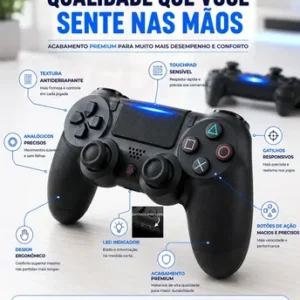 Kit 2 Controle Para Ps4 Sem Fio Redfin Para Ps4 Pc Bluetooth Touchpad Vibração Dupla Joystick Compatível PS4 Videogame TV PC Celular Android Manete Smart TV Headset - Redfin - Imagem 3