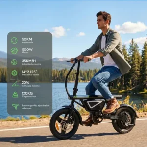 Bicicleta Elétrica Xroymexroy EB1S 500W 36V 12Ah 50km Dobrável com LED, Suspensão Traseira, Display LCD Horizontale e USB - Imagem 2