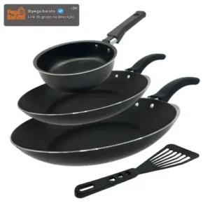 Conjunto De Frigideira 3 Pçs Antiaderente Techflon Nacional Cor Preto - Imagem 1