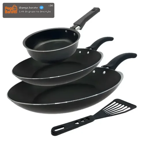 Conjunto De Frigideira 3 Pçs Antiaderente Techflon Nacional Cor Preto
