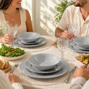 Aparelho De Jantar 16 Peças De Vidro Cinza Com Taça Diamond Conjunto Mesa Posta Completo Jogo De Pratos E Taças Sayonara - Imagem 6