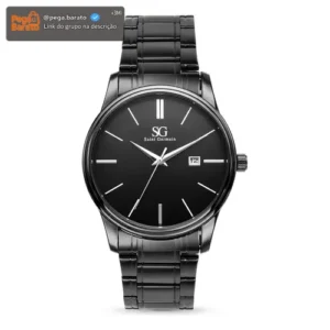 Relógio Chroma Masculino Preto Saint Germain Clássico Caixa Preta Detalhes Prata 42mm - Imagem 1
