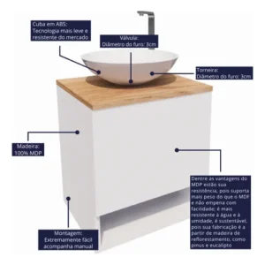Gabinete Armário Para Banheiro 40cm Com Cuba E Espelho Suspenso Lavabo Completo - Imagem 6