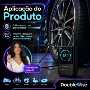 Compressor de Ar Portátil Digital Double Wise para Carro Moto Bike USB-C - Imagem 3