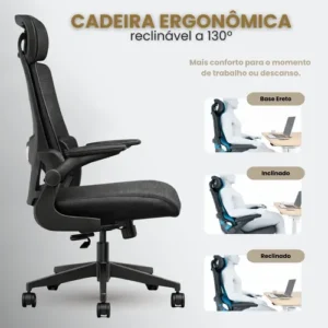 cadeira de Escritório ergonomica movel Veneza I-100 Cor Preto Com Suporte Lombar Apoio De Cabeça Estofado Mesh giratoria - Imagem 4