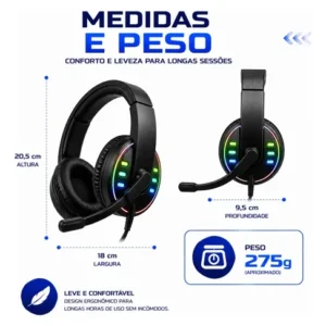 Headset Gamer RGB Led Com Microfone P2 P/ PC PS4 PS5 Xbox Celular Notebook Surround 5.1 Landara - Imagem 9