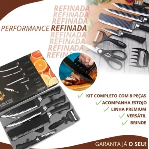 Jogo De Facas Inóx Conjunto 8 Peças Kit Cozinha Churrasco Premium + tábua AQUATTRO - Imagem 6