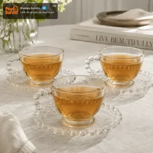 Jogo De Xícaras Com Pires 6 Pç Bubly Bolha Perola Cafe Cha - Imagem 1