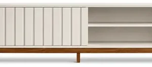 Rack Bancada Para Tv Até 75 Aurora 1.8 Mobler 1 Porta Com Pés Design Sala Moderna Cor Pérola Metalizado/cinamomo Mel - Imagem 6