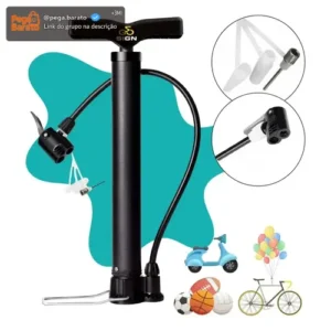 Bomba Para Pneu de Bicicleta Portátil De Ar Manual 3 Bicos 2 Válvulas Fina E Grossa Encher Pneus De Bike Carro Moto Bola Balão Colchão Inflável Bico Schrader E Presta Cor Preto Sign - Imagem 1
