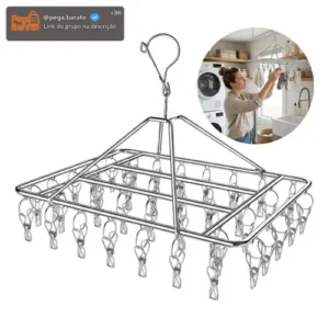 Varal Inox Suspenso 40 Prendedores Fixos Para Secagem Roupas - Imagem 1