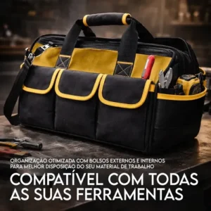 Bolsa Maleta De Ferramentas Grande Reforçada 16 Bolsos Para Eletricista E Profissionais - Fundo Firme Em Borracha - Preto E Amarelo Travunker - Imagem 5