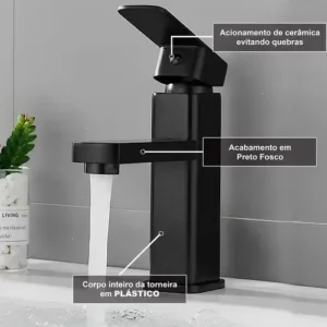 Torneira Para Banheiro Monocomando Preto Fosco Água Fria Instalação Em Bancada Compatível Com Cuba De Apoio Em ABS Resistente Design Moderno Alta Durabilidade E Fácil Limpeza FC-138 Via Flix - Imagem 5