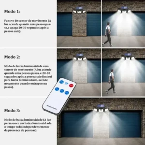 Led 3 Luminária Solar Com Sensor De Movimento Lâmpadas 122 - Imagem 9