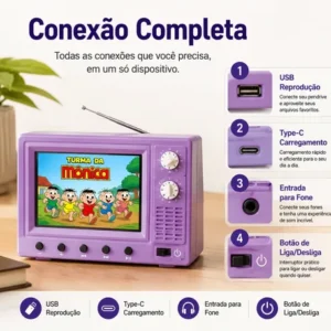 Mini Tv Recarregável Usb Portátil Retrô De 2,4 Hd - Imagem 5