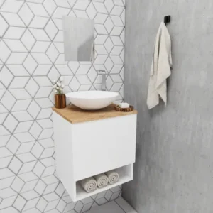Gabinete Armário Para Banheiro 40cm Com Cuba E Espelho Suspenso Lavabo Completo - Imagem 7