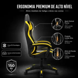 Cadeira De Escritório Gamer Python Fly Ergonômica Estofado Couro Sintético Reclinável Altura Ajustável Cor Amarelo - Imagem 4