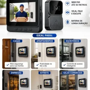 Vídeo Porteiro Campainha com Áudio Monitor Sem Fio Interfone Bidirecional Wireless Hd Cor Cinza-escuro Casa Segura VLX - Imagem 5