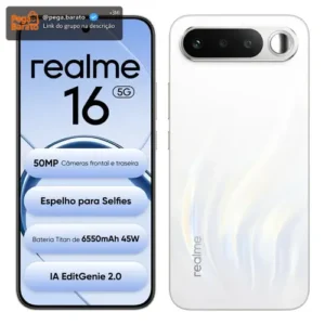 Smartphone Celular Realme 16 5g 256gb 12gb Ram Dual Sim Câmera De 50mp Lumacolor Image Espelho para Selfies Bateria 6550mah Impermeável Ip69 Pro 4200nit Amoled Branco - Imagem 1