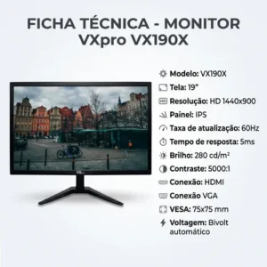 Monitor 19 Pol Led Hd Vxpro Vx190x 60hz 5ms Ips Hdmi Vesa - Imagem 3