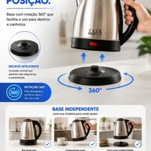 Chaleira Jarra Elétrica 1,8L Litros Em Inox Desligamento Automático Aquecimento Rápido Segura Café Chá Fácil Abertura Tampa Alça Ergométrica - Imagem 4