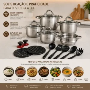 Jogo Panelas Inox 19 Peças Genebra Completo C/ Utensílios - Imagem 7