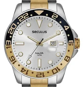 Relógio Seculus Masculino Bicolor Prata Com Dourado Aço Inox Elegante Executivo Luxo Moderno A Prova D'água Original - Imagem 6