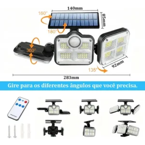 Led 3 Luminária Solar Com Sensor De Movimento Lâmpadas 122 - Imagem 4