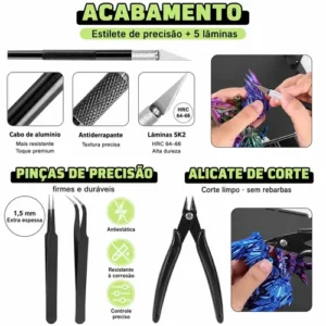 Kit 54 Peças Completo de Ferramentas Manuais para Impressão 3D, Alicate, Pinças, Estilete, Agulhas Inox para Limpeza de Bico - Imagem 4
