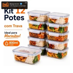 Kit 12 Potes Marmita Com Trava Lateral Freezer Microondas - Imagem 1