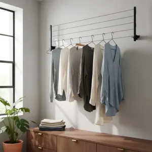 Varal De Roupa Retratil Dobravel De Parede + 20m De Corda - Imagem 4