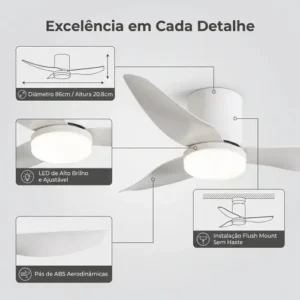 Ventilador De Teto Com Luz Led Silencioso Controle Remoto 86 Cm 50hz/60hz Branco Abs 3 - Imagem 8