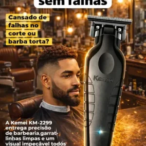 Máquina de Cortar Cabelo Acabamento Pezinho Barba Kemei KM-2299 Sem Fio Profissional Com Carregamento USB - Imagem 3