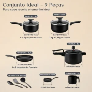 Jogo De 9 Panelas Antiaderente Teflon Com Panela Pressão 2l - Imagem 2