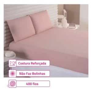 Kit Jogo Lençol Casal Elástico E Fronhas 3pçs 400 Fios Hotel - Imagem 4