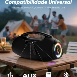 Basike Caixa de Som Boombox Plus 80W 8000Mah Portátil Bluetooth 5.3 Sem fio IPX6 À Prova D'água Com Luz RGB Hifi TWS Bass Forte Amplificada Alto falante Bombox TV Festa Casa Soundbox Subwoofer RAD337 - Imagem 6