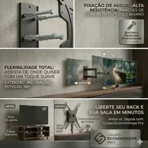 Suporte Tv Tri-articulado Universal Monitor Braço Longo Reforçado Regulável E Inclinável Lcd Led Plasmas 14 A 55 Polegadas Cor Preto Bamduu - Imagem 7
