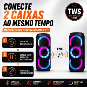 Caixa De Som Bluetooth Potente 50w Rgb Tws Usb Fm Portátil - Imagem 8