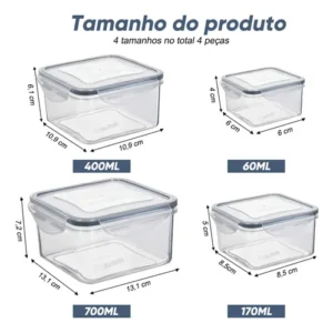Conjunto 4 Potes Hermeticos Transparente Vasilhas Plasticas - Imagem 3