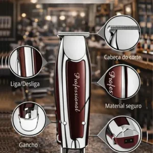 Máquina Profissional Cortar Cabelo E Barba Acabamento Sem Fio Prateado Com Marrom Bivolt 110/220 Cartel Barber Shop - Imagem 7