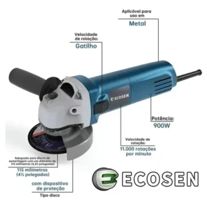 Esmerilhadeira Lixadeira Angular 850w 115mm Cor Azul-petrol - Imagem 8