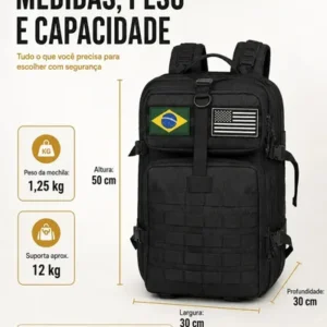 Mochila Tática 50l Masculina Militar Impermeável Reforçada Grande Para Viagem Camping Caça Pesca Com 2 Patch Bandeira Brasil Eua Cor Preta Forpak - Imagem 6